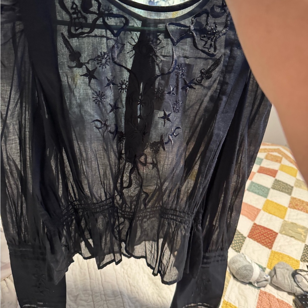 MOTHER Black Sheer Embellished Sleeveless Blouse